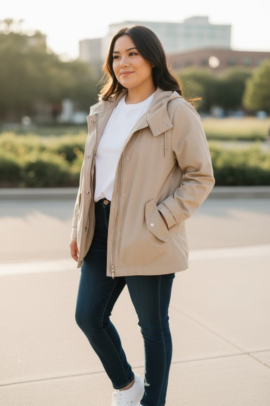 LOFT Jacket Coat Beige Raincoat Hood Woman's Size XL Preppy Casual Tailored